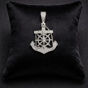 925 Sterling Silver 1.50CT MOISSANITE Anchor Cross Men’s Pendant